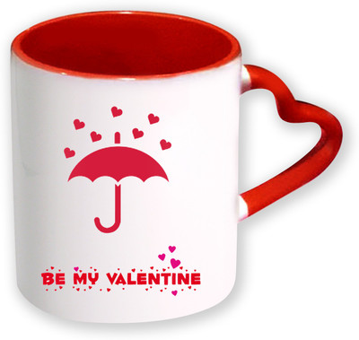 

Heyworlds Be My Valentine Day Gifts Heart Shape Red Color with Handle 2 Ceramic Mug(325 ml), Multicolor