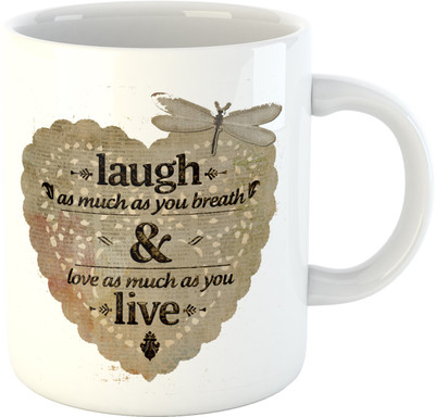 

Deeher Gifts Laugh & Live Ceramic Mug(350 ml), Multicolor