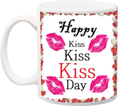 

ME&YOU Happy Kiss Day;Happy kiss Day lips Kisss kisses printed Ceramic Mug(325 ml), Multicolor