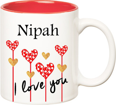 Huppme I Love You Nipah Inner Red (350 ml) Ceramic Mug(350 ml), Red;white