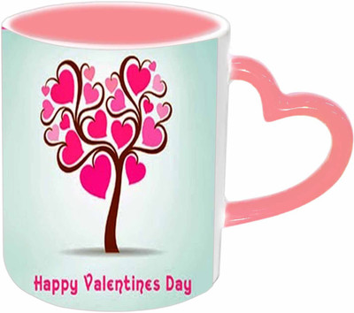 

Raj Laxmi Heart tree pink handle valentine Ceramic Mug(350 ml)