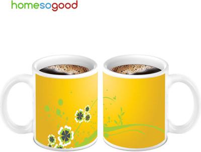 45% OFF on Homesogood Pretty Yellow Designed (2s) Ceramic Mug(280 ml, Pack of 2)