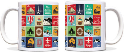 54% OFF on ShopMantra Travel Icons Design Black Ceramic Mug(300 ml)