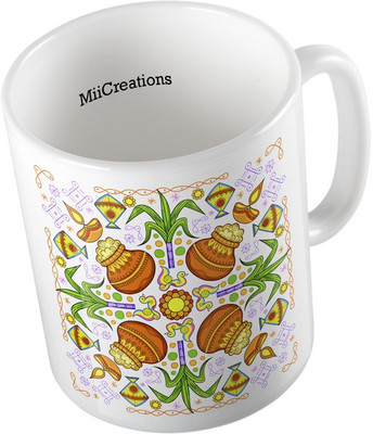 MiiCreations Printed Colourful Kalash Pattern Ceramic Mug(325 ml), Multicolor
