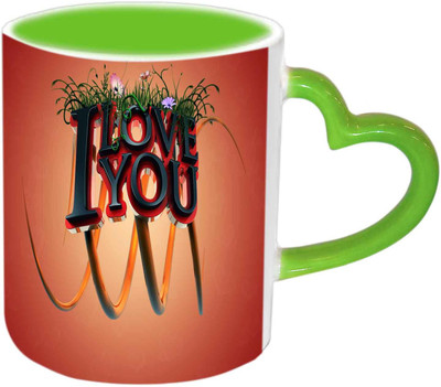 

Raj Laxmi Love You Green Handle Valentine Ceramic Mug(350 ml)