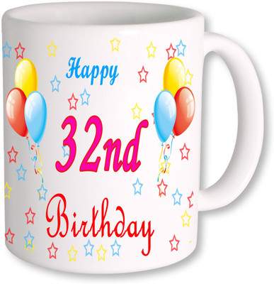 

PhotogiftsIndia 32nd Happy Birthday Coffee Ceramic Mug(350 ml), Multicolor