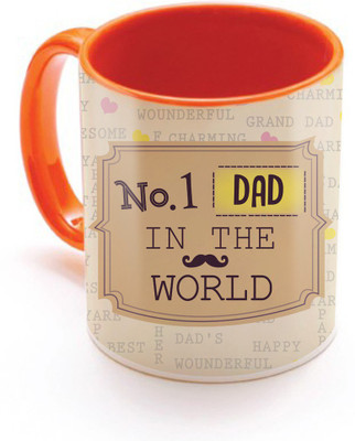 

SKY TRENDS No.1 DAD In The World With Small Mustaches Gifts For Father's Day Inner Orange Color Ceramic Mug(320 ml), Orange;white