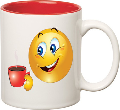 

HuppmeGift Smiley Inner Red Ceramic Mug(350 ml), Red;white