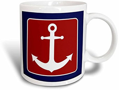 

3dRose mug_165796_1 Red White and Blue Nautical Anchor Design, Ceramic, 11-Ounce Ceramic Mug(60 ml)