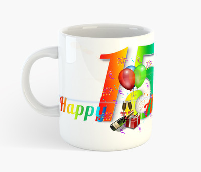 

Deeher Gifts Happy 15th Anniversary Ceramic Mug(350 ml), Multicolor