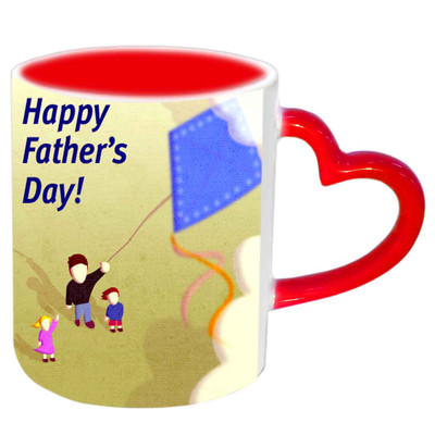 

Raj Laxmi Wish You A Happy Fathers Day Red Heart Handle Ceramic Mug(350 ml)