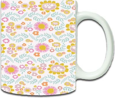 

Maison N Mode Org Wh Flower Pattern Coffee Ceramic Mug(330 ml), Multicolor