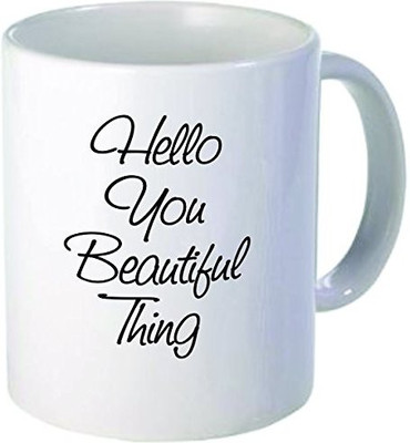 

Rikki Knight Knight Hello You Beautiful Thing Funny Quotes Design Ceramic Coffee Cups, 11 oz., White Ceramic Mug(60 ml), Multicolor
