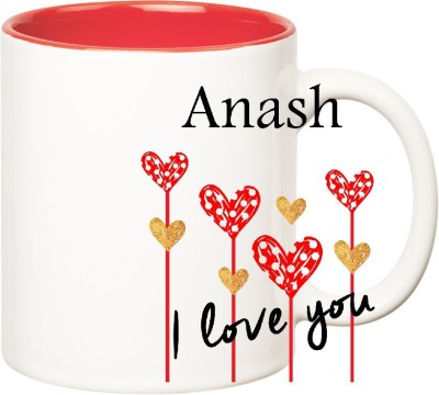 

Huppme I Love You Anash Inner Red (350 ml) Ceramic Mug(350 ml), Red;white