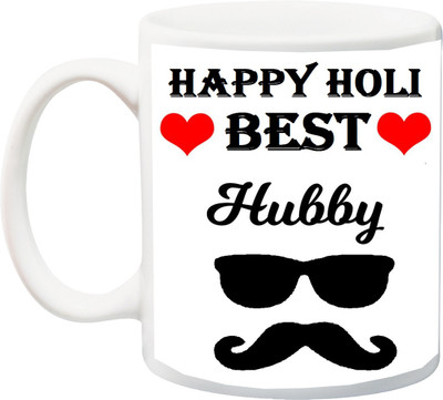 

ME&YOU Gift for Holi;Happy Holy Best Hubby Printed Ceramic Mug(325 ml), Multicolor