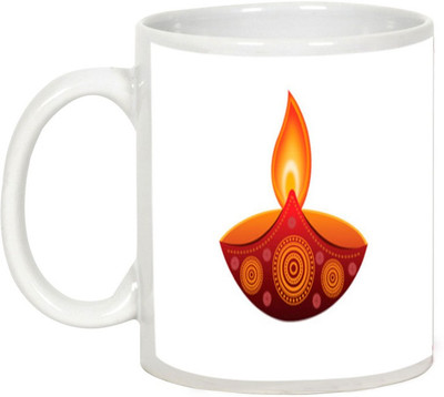 

AllUPrints Gifts For Diwali – Deepawali Abstract Colored Rangoli Ceramic Mug(325 ml), White