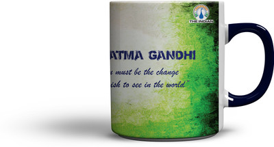 

The Indian Mahatma Gandhi (Blue Colour Handle) Coffee Ceramic Mug, Multicolor