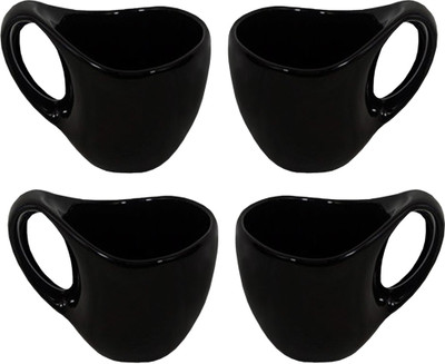 

Tuelip Go Ceramic Mug(300 ml, Pack of 4), Black