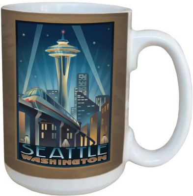 

Tree-Free Greetings Greetings 79424 Seattle Space Needle by Paul A. Lanquist Ceramic with Full-Sized Handle, 15-Ounce, Multicolored Ceramic Mug(60 ml), Multicolor