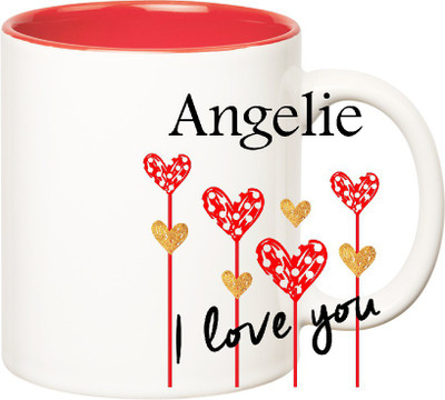 

Huppme I Love You Angelie Inner Red (350 ml) Ceramic Mug(350 ml), Red;white