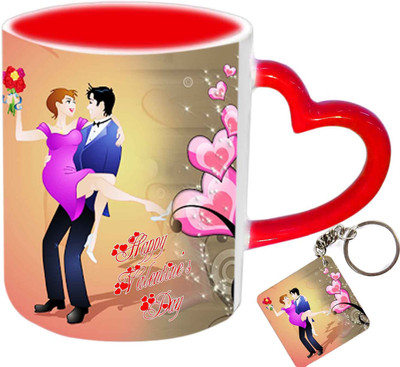 

Raj Laxmi lovely couple keyring red handle valentine Ceramic Mug(350 ml)
