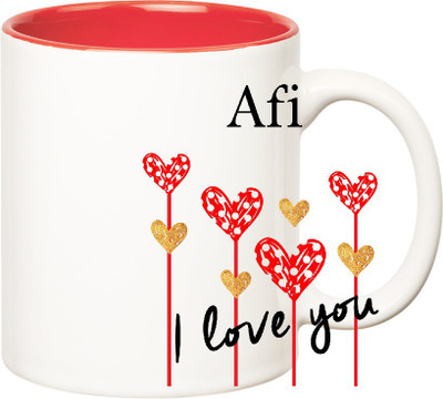 

Huppme I Love You Afi Inner Red (350 ml) Ceramic Mug(350 ml), Red;white