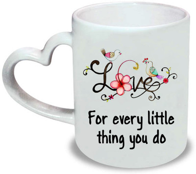 

HuppmeGift Love Heart Handle Ceramic Mug(350 ml), White