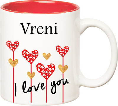 

Huppme I Love You Vreni Inner Red (350 ml) Ceramic Mug(350 ml), Red;white