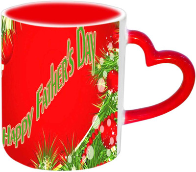 Raj Laxmi Fathers Day Wishes Simple N Sweet Design Red Heart Handle Ceramic Mug(350 ml)