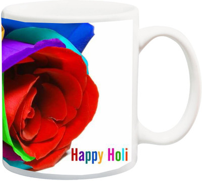

ME&YOU Gift for Holi;Happy holee hd designer Rose Printed Ceramic Mug(325 ml), Multicolor