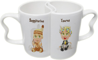 

Ucard Saggitarius and Taurus Zodiac Sign Valentines Day Couple Bone China, Ceramic, Porcelain Mug(325 ml), Multicolor