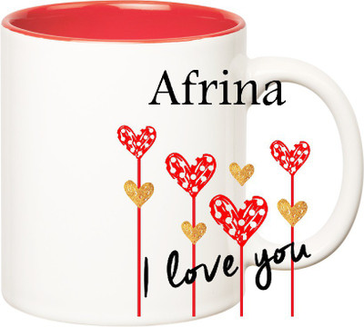 

Huppme I Love You Afrina Inner Red (350 ml) Ceramic Mug(350 ml), Red;white