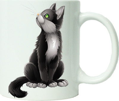 

Maison N Mode Cartoon Black Cat Coffee Ceramic Mug(330 ml), Multicolor