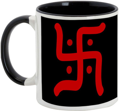 

AllUPrints Gifts For Deepawali - Sacred Diwali Swastika Ceramic Mug(325 ml), Black