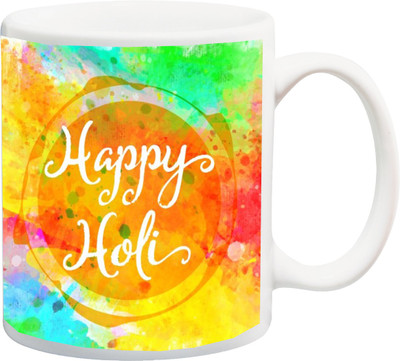 

ME&YOU Gift for Holi;;Happy holy colorfull 3D hand Printed Ceramic Mug(325 ml), Multicolor
