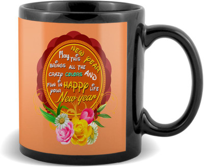

SKY TRENDS Happy new year multiflower combination gifts for boyfriend girlfriend friend Ceramic Mug(320 ml), Black