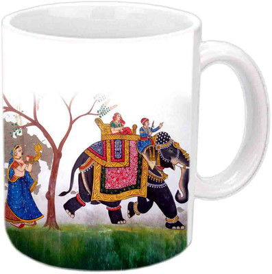 

Raj Laxmi Beautiful Elephant White Ceramic Mug(350 ml)