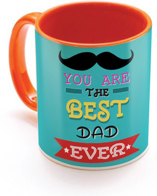 

SKY TRENDS You Are The Best Dad Ever With Mustaches And Green Background Best Gifts For Father's Day Inner Orange Color Ceramic Mug(320 ml), Orange;white