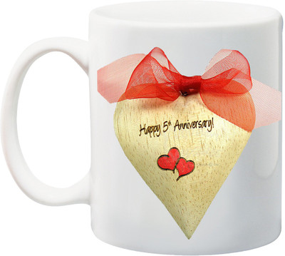 

ME&YOU Happy 5th anniversary Gift for Husband/Wife/Mom/Dad/Couples/Lover,red ribbon printed Ceramic Mug(325 ml), Multicolor
