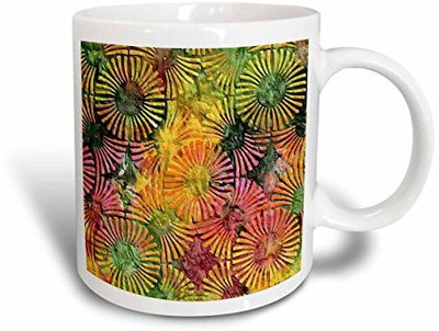 

3dRose Textured Look in Lime Fuchsia Yellow Pinwheels Ceramic, 11 oz, White Ceramic Mug(60 ml)