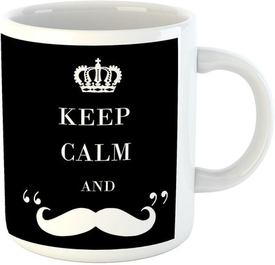 

Deeher Gifts Keep calm and mustache Ceramic Mug(330 ml), Black;white