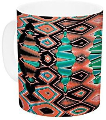 

Kess InHouse InHouse Nina May Deztecca Salmon Orange Teal Ceramic Coffee, 11 oz, Multicolor Ceramic Mug(60 ml)