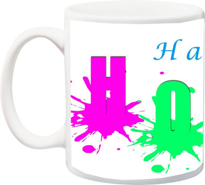 

ME&YOU Gift for Holi;Happy Holi 3D printed Ceramic Mug(325 ml), Orange