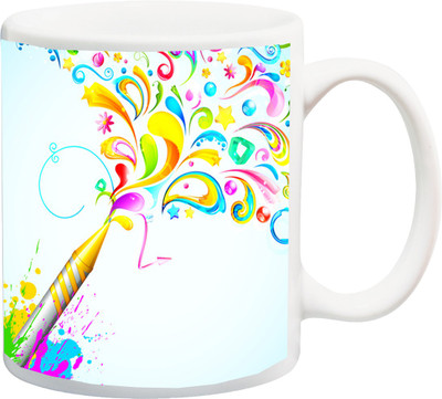 

ME&YOU Gift for Holi;Happy Holy bright color printed Ceramic Mug(325 ml), Multicolor