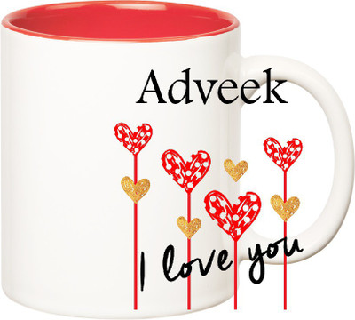 

Huppme I Love You Adveek Inner Red (350 ml) Ceramic Mug(350 ml), Red;white