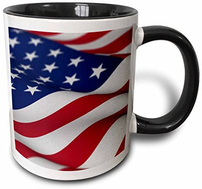

3dRose mug_155107_4 USA Flag American America Banner Stars Stripes Patriot Patriotism Patriotic United States Us Two Tone Black, 11 oz, Black/White Ceramic Mug(60 ml), Multicolor