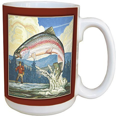 

Tree-Free Greetings Greetings 46075 Paul A. Lanquist Rainbow Trout Ceramic with Full-Sized Handle, 15-Ounce Ceramic Mug(60 ml), Multicolor