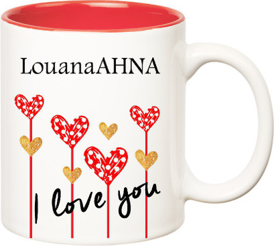 

Huppme I Love You Louanaahna Inner Red (350 ml) Ceramic Mug(350 ml), Red;white