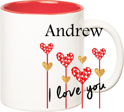 

Huppme I Love You Andrew Inner Red (350 ml) Ceramic Mug(350 ml), Red;white