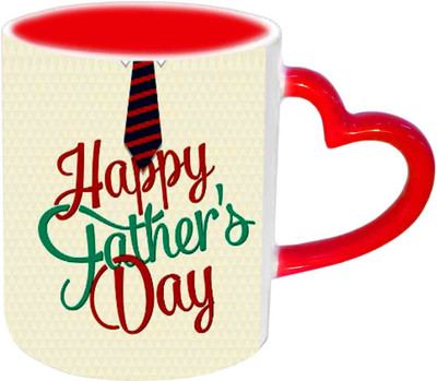 

Raj Laxmi Nice Font Style Fathers Day Wishes Red Heart Handle Ceramic Mug(350 ml)